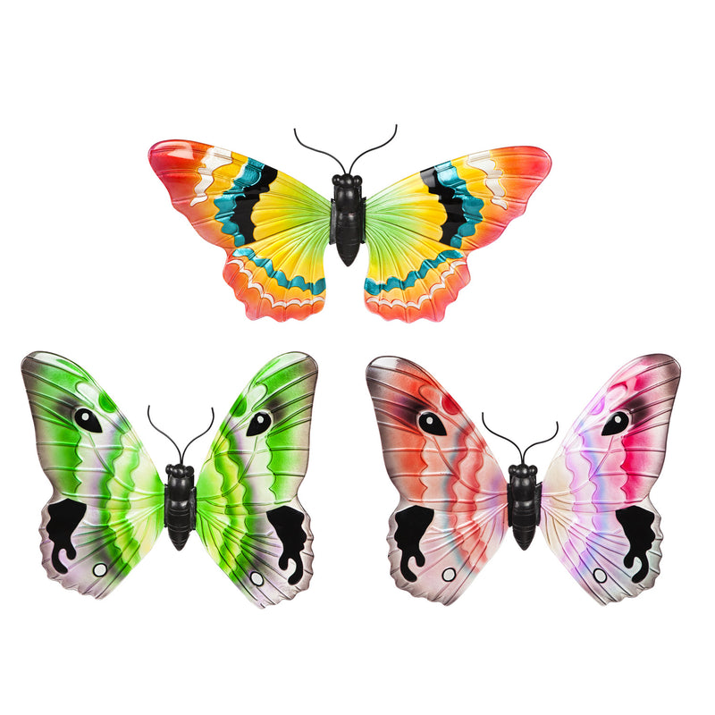 Evergreen Glass Butterfly Wall Decor, Set of 3, 20'' x 18.3'' x 3.7'' inches