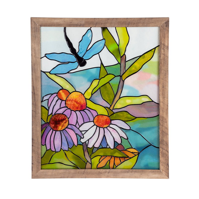 Stained Glass Floral Dragonfly Framed Wall Art,6awd676