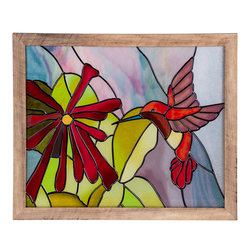 Evergreen Stained Glass Hummingbird Framed Wall Art, 21.46'' x 25'' x 0.75'' inches