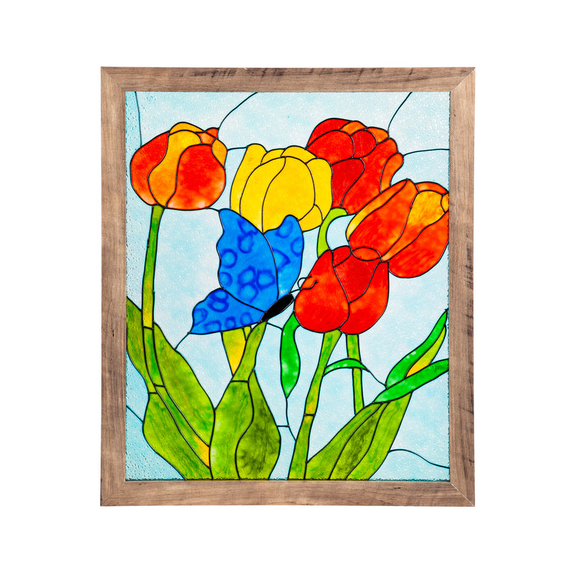 Stained Glass Floral Butterfly Framed Wall Art,6awd678