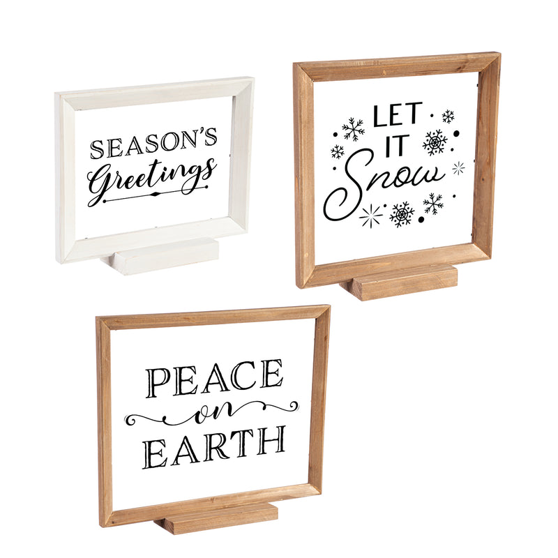 Wood Framed Decor, Set of 3 "Season's Greetings""Peace on Earth""Let it Snow",6awd704