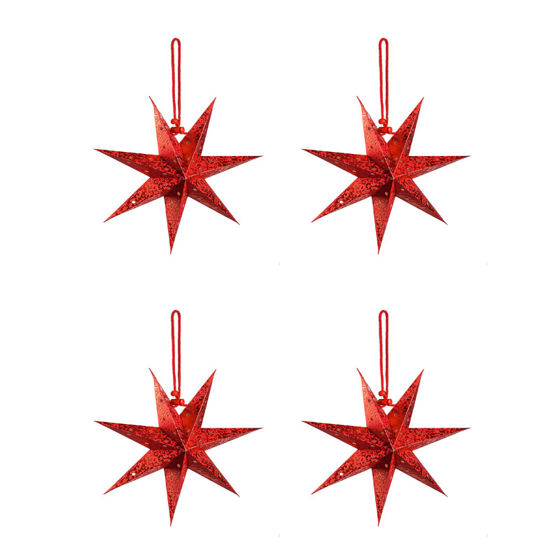 Red Foldable Paper Star with Foil Print, Set of 6,6awd728