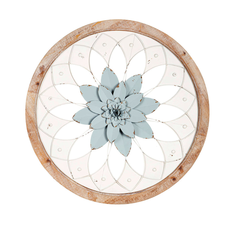 White and Blue Wood and Metal Floral Wall Décor,6awd745