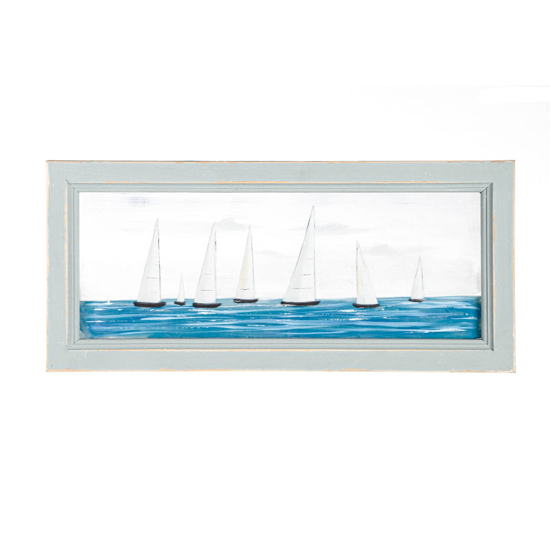 Coastal Sailboat Hand Painted Screen, 20"x9", 19.69"x9.06"x0.98"inches