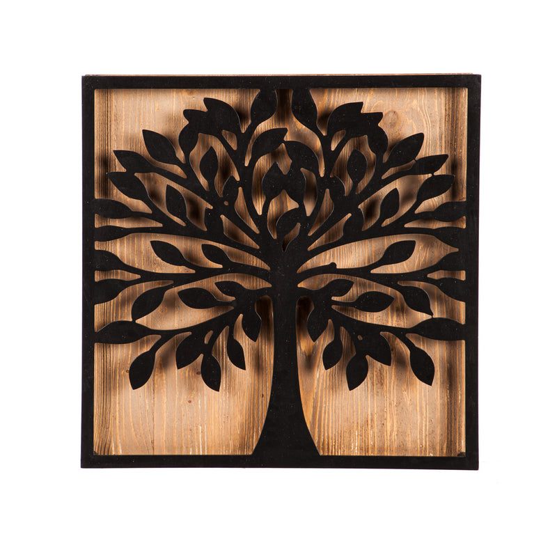Metal and Wood Wall Decor Tree, 18"x1.5"x18"inches