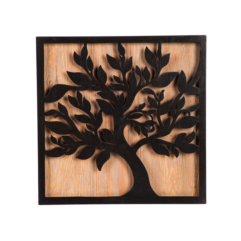 Metal and Wood Wall Decor Tree, 18"x1.5"x18"inches