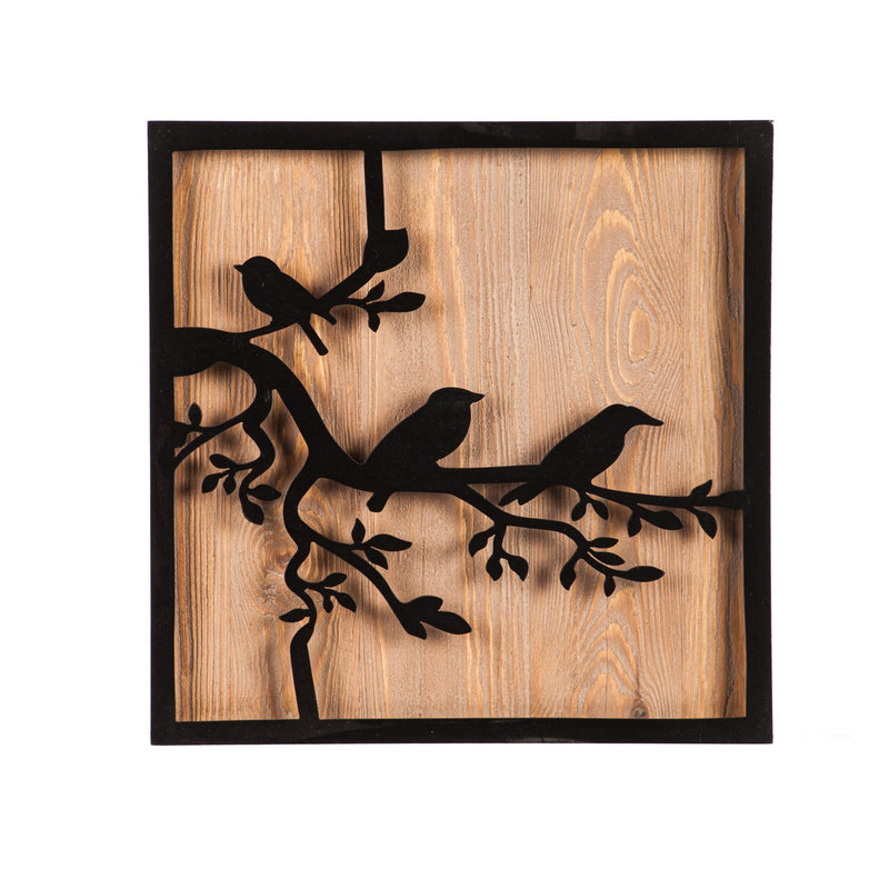 Metal and Wood Wall Decor Birds, 18"x1.5"x18"inches
