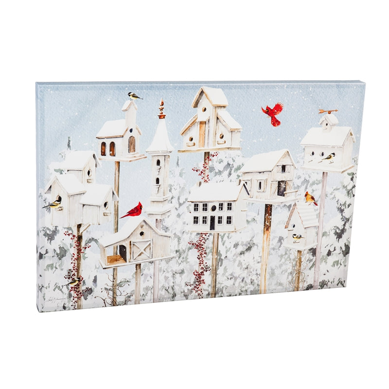 Canvas Wall Decor, 36"W x 24"H, White Holiday Birdhouses,6c67209