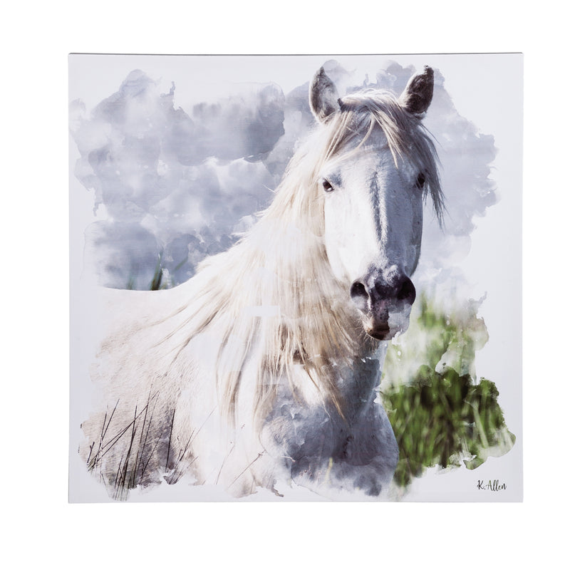 Evergreen White Horse Wall Canvas, 30"x30", 30'' x 1.5'' x 30'' inches