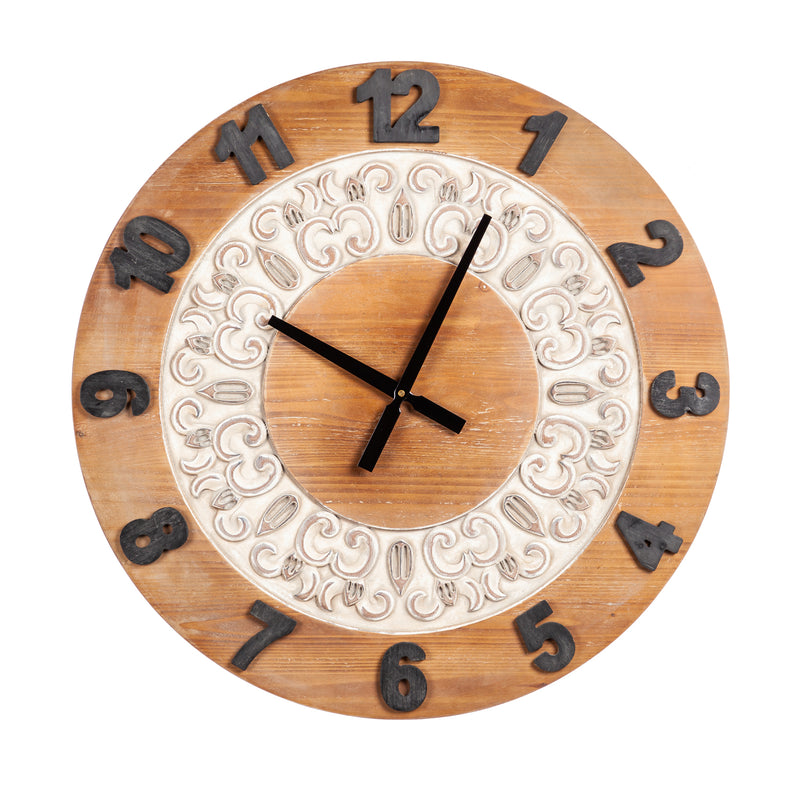 Evergreen Carved Wood Wall Clock, 27.6'' x 1.8'' x 27.6'' inches