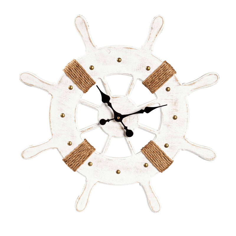 Wooden Ship Wheel Wall Clock, 25.2"x1.6"x25.2"inches