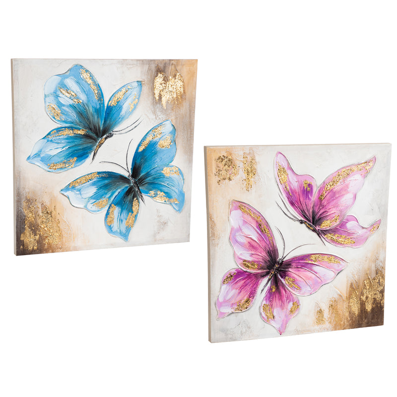 Butterfly Hand Painted Canvas Wall Décor, 2 Assorted,6cp10001