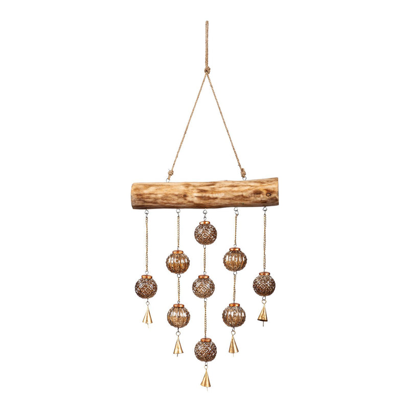 Wood and Glass Hanging Garden Bells,6gb0084