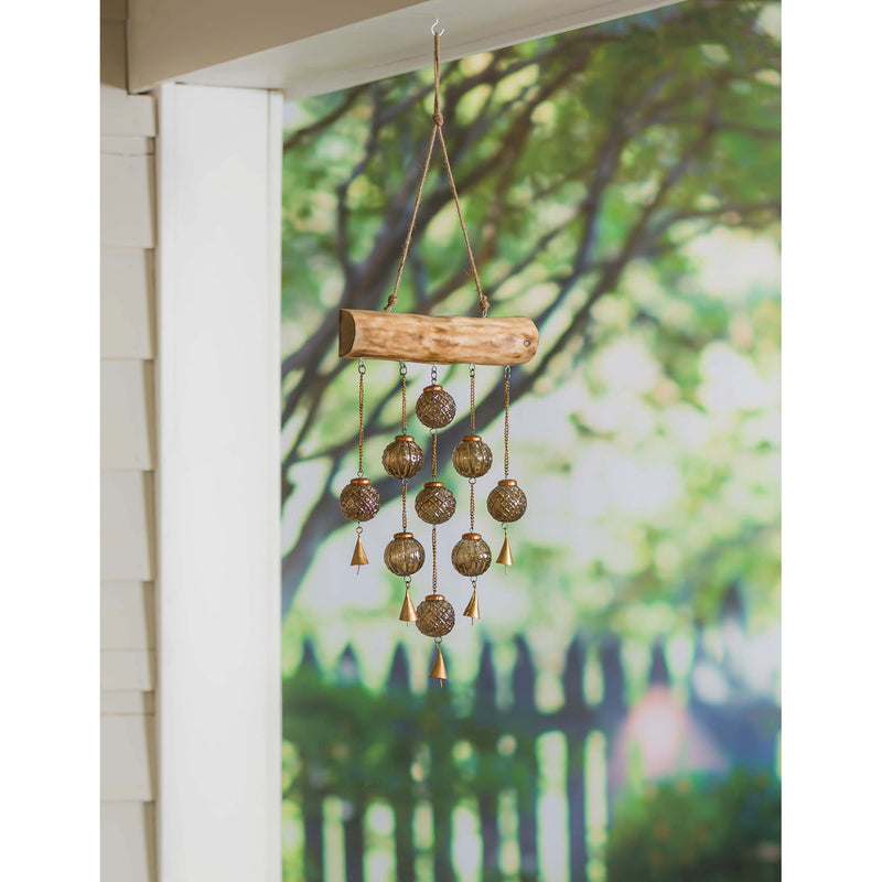 Wood and Glass Hanging Garden Bells,6gb0084