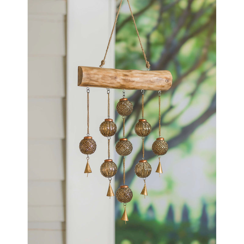 Wood and Glass Hanging Garden Bells,6gb0084