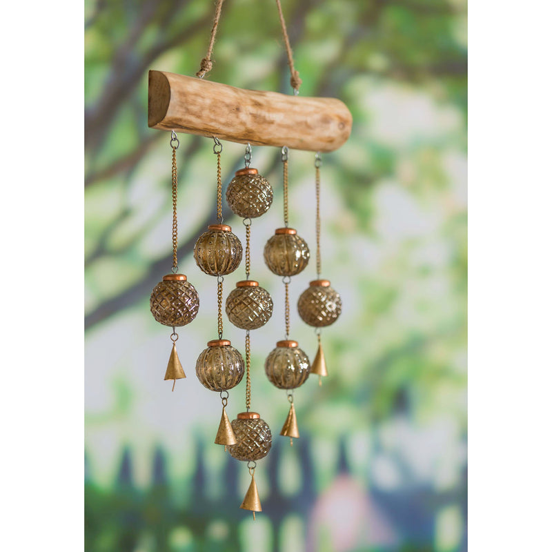 Wood and Glass Hanging Garden Bells,6gb0084