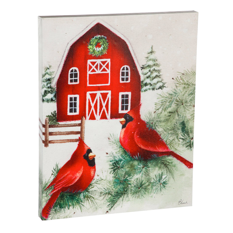 LED Canvas Wall Décor, 16"W x 20"H, Cardinals with Farmhouse