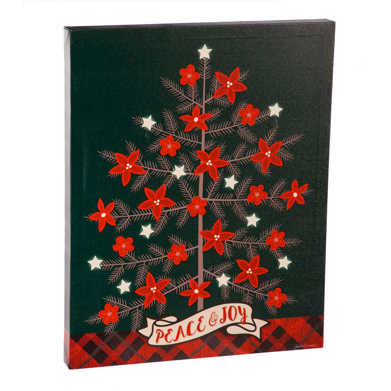LED Canvas Wall Décor, 16"W x 20", Peace and Joy Holiday Tree, 16'' x 1.5'' x 20'' inches