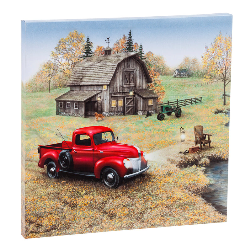 Gifted Living LED Canvas Wall Decor, Red Farm Truck, 20'' x 1.5'' x 20'' inches