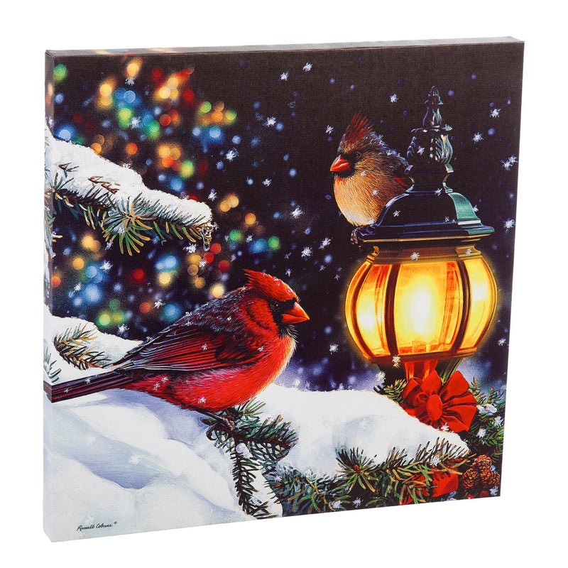 LED Canvas Wall Décor, 20"W x 20"H, Winter Light Cardinals & Lampost, 20'' x 1.5'' x 20'' inches
