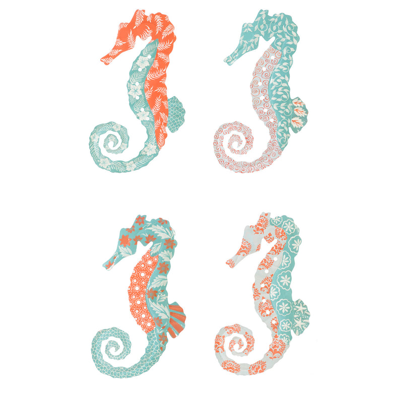 Handpainted Seafoam and Coral Metal Seahorse, 4 Asst,6m579