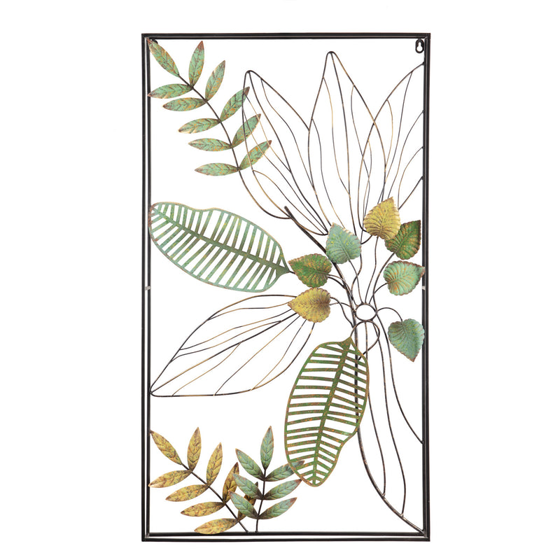 Evergreen Metal Leaf Framed Outdoor Wall Decor, 22.1'' x 2.4'' x 40.2'' inches
