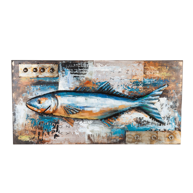 Evergreen Painted Metal Fish Outdoor Wall Decor, 35.4'' x 23.6'' x 2'' inches