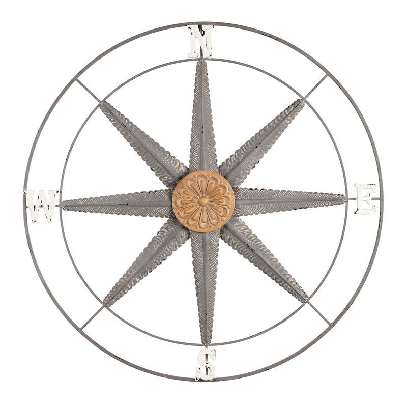 Outdoor Metal Compass Wall Décor, 33.25"x1.5"x33.25"inches