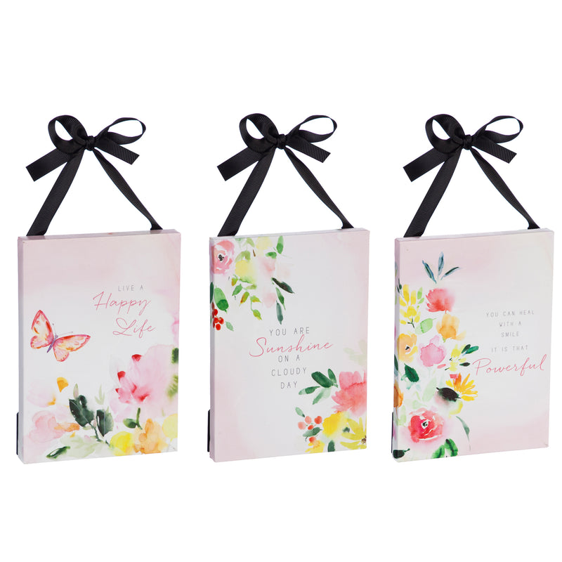 Mini LED Canvas with Ribbon and Easel back, 6"W x 8''H', Happy Life, 3 Asst
