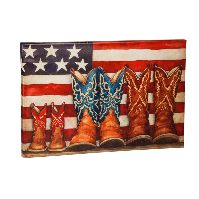Evergreen Patriotic Cowboy Boots Outdoor Canvas 24"x36", 24'' x 1.5'' x 36'' inches