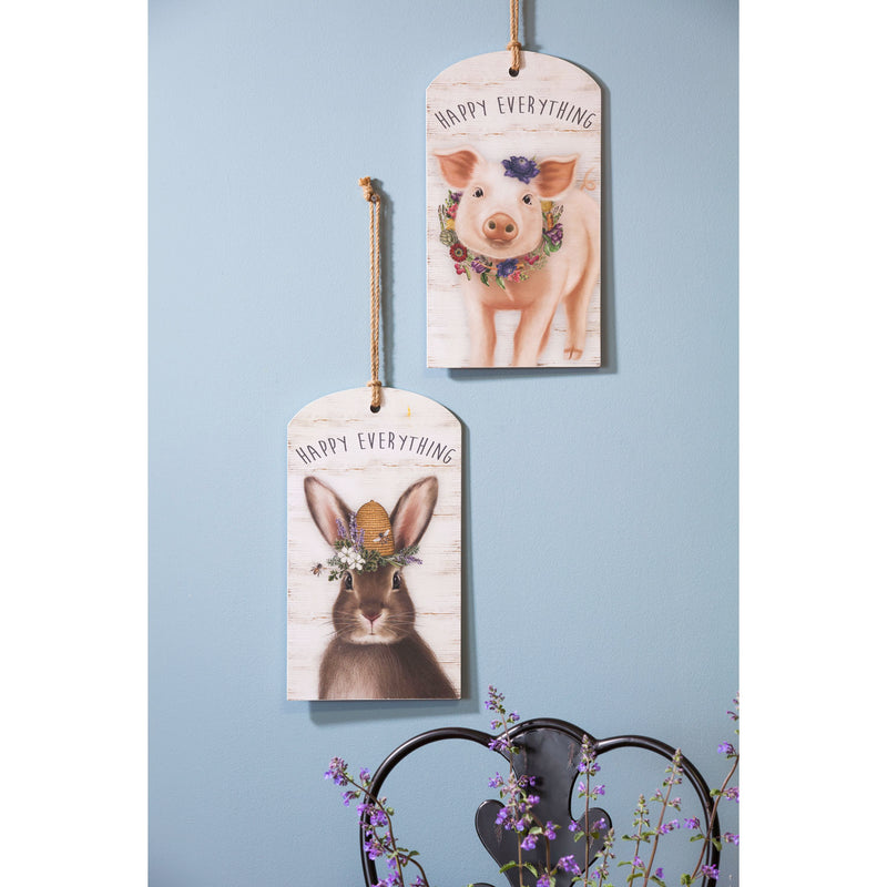 Wooden Wall décor, 2 Asst, Bunny & Pig,6w411