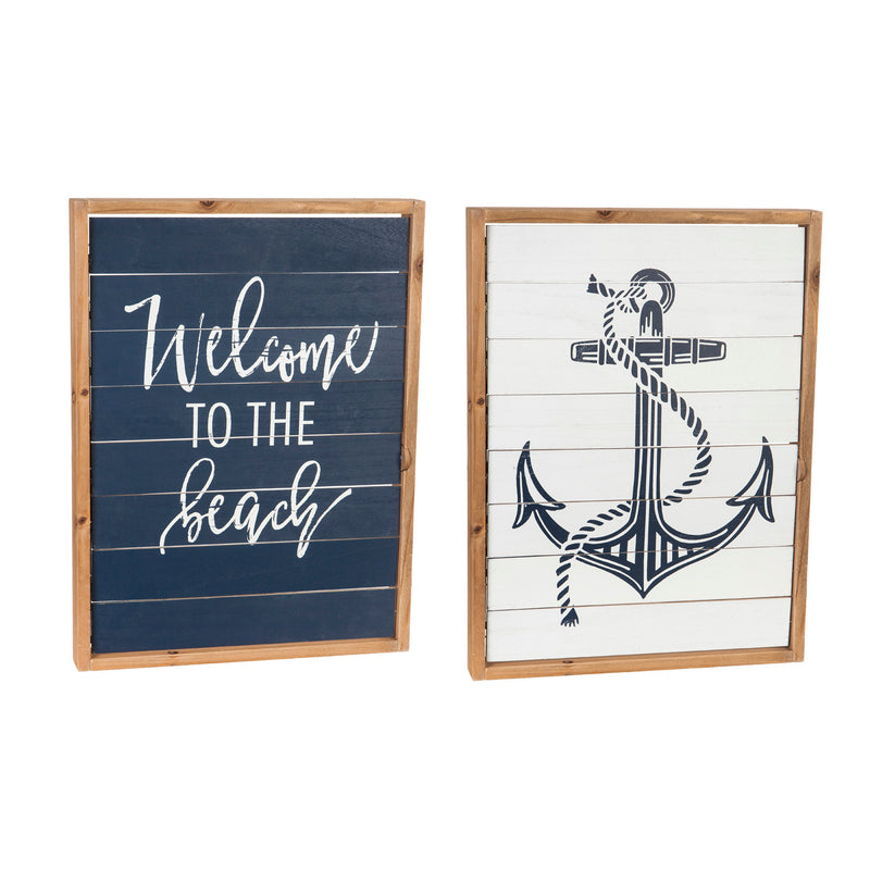 Evergreen Home is Where You Set Your Anchor Double Sided Shutter Sign Wall Decor, 15'' x 1.88'' x 18.75'' inches