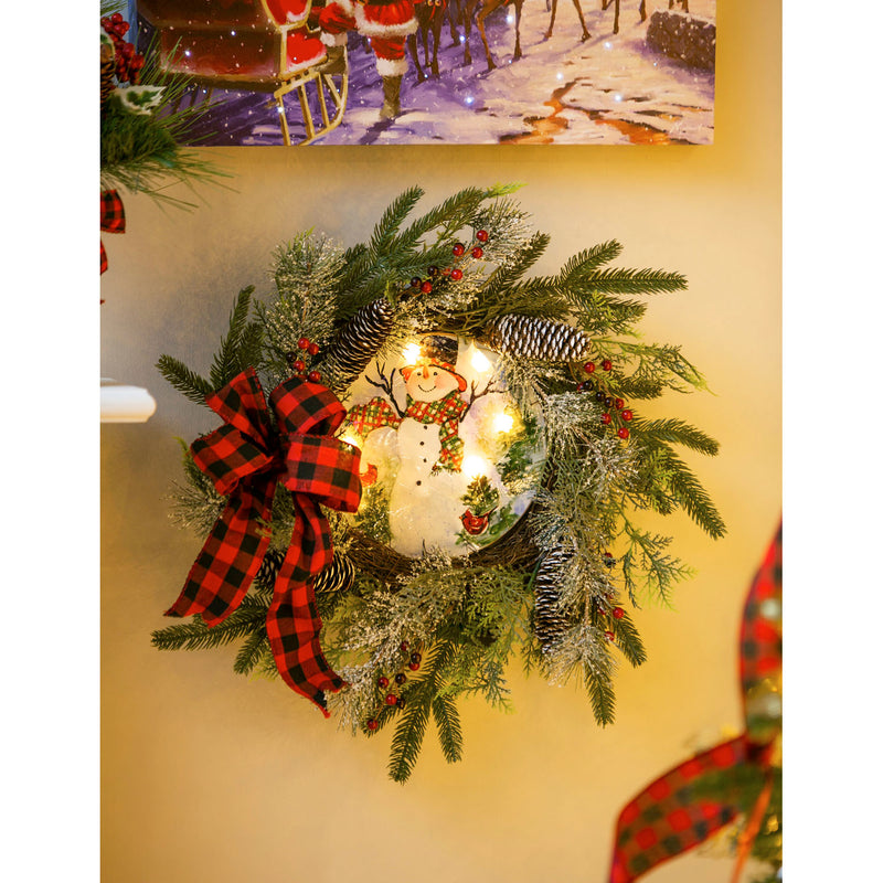 Wreath with LED Canvas, Watercolor Snowman,6wc737778