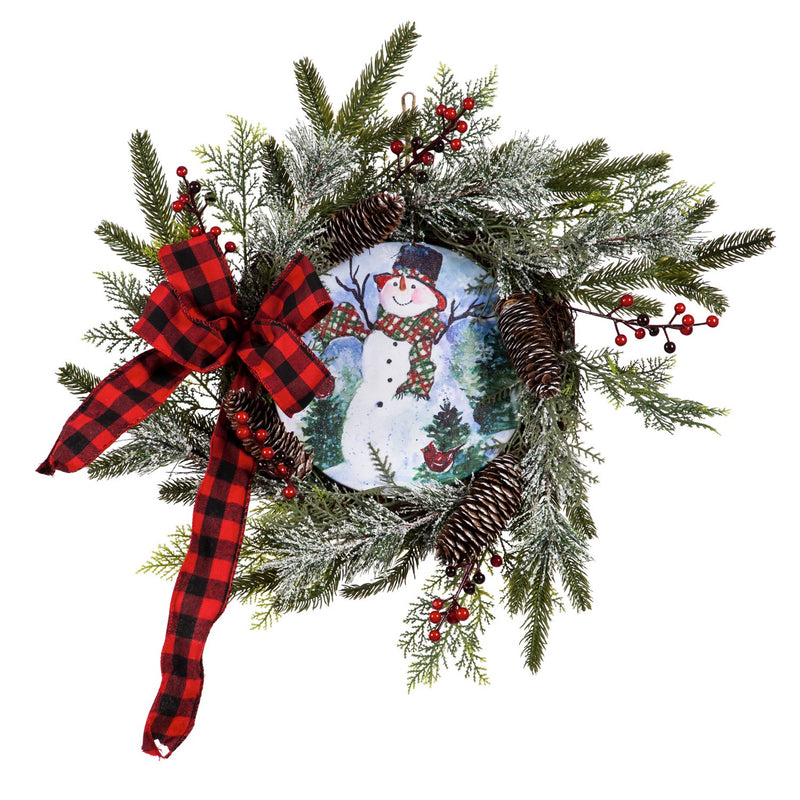 Wreath with LED Canvas, Watercolor Snowman,6wc737778