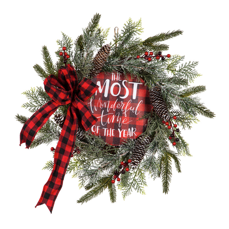 Wreath with LED Canvas Holiday Plaid,6wc737782