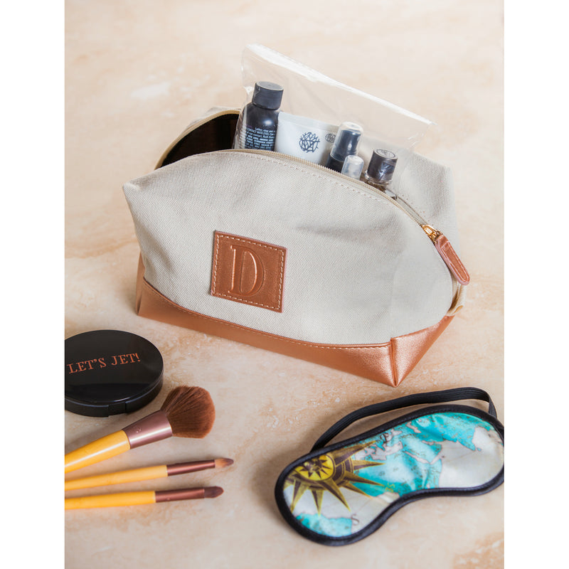 Canvas Monogram Toiletry Bag with Vegan Leather Trim, 15 Designs, 2 of each, 30 pcs total,7ccc046