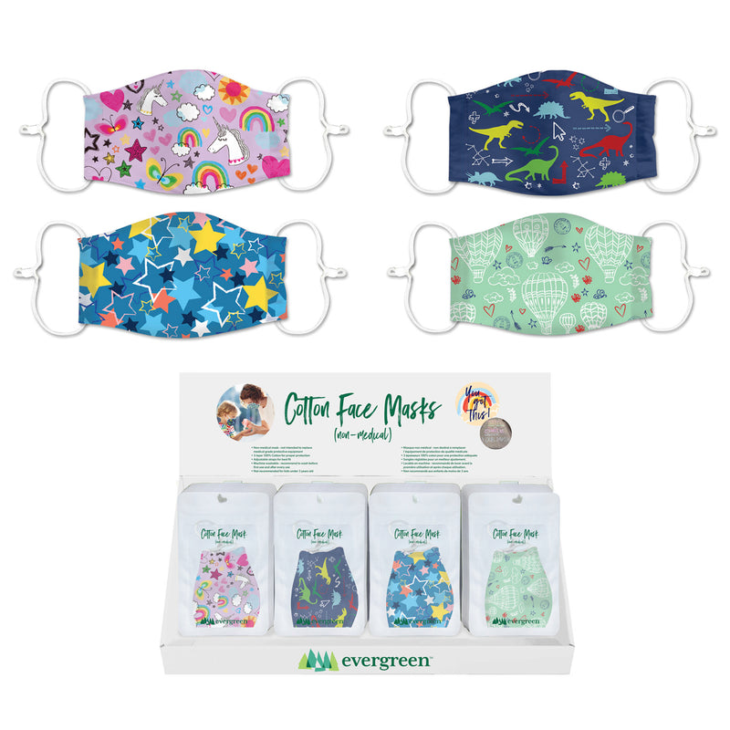 Children's Non-Medical Cotton Face Mask, 4 Designs, 9 of each, 36 pcs total, 6.7"x4.7"x0.1"inches
