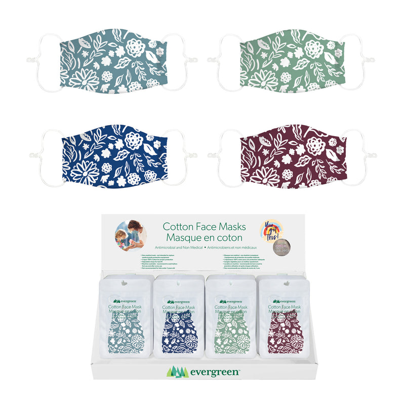 Adult Non-Medical Antimicrobial Cotton Face Mask, 4 Designs, 9 of each, 36 pcs total,7cdu087