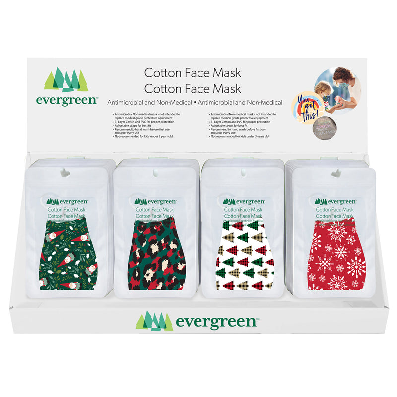 Adult Non-Medical Cotton Face Mask, 4 Holiday Designs, 9 of each, 36 pcs total,7cdu107