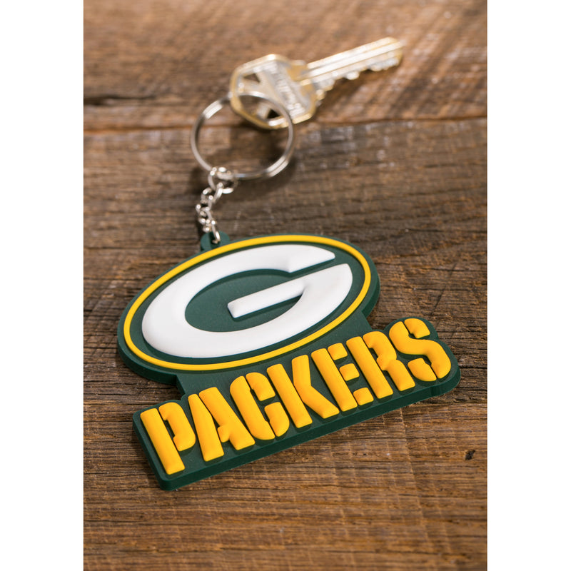 Team Sports America NFL Green Bay Packers Bold Sporty Rubber Keychain - 5" Long x 3" Wide x 0.2" High
