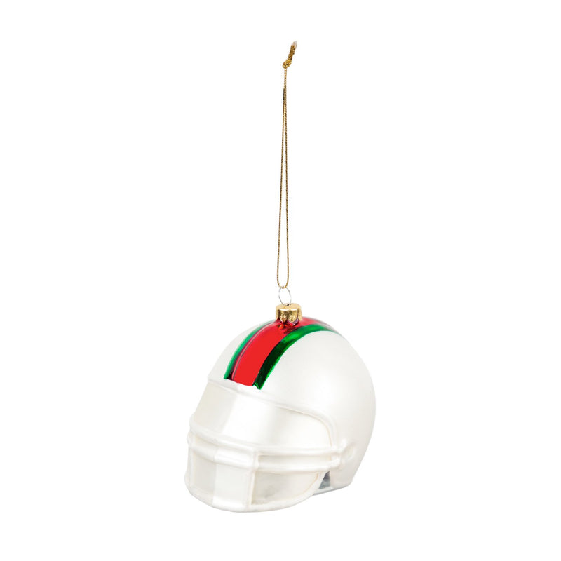 White w/Green-Red Stripe Football Helmet,80155sc