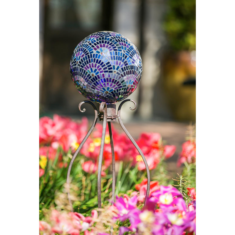 Evergreen 10" Gazing Ball, Mosaic Blooming, Purple, 9.8'' x 11.6'' x 9.8'' inches.