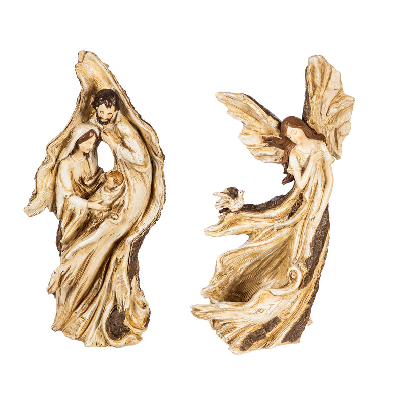 15"H Natural Finish Nativity/Angel Statuary 2 Asst,84g2259