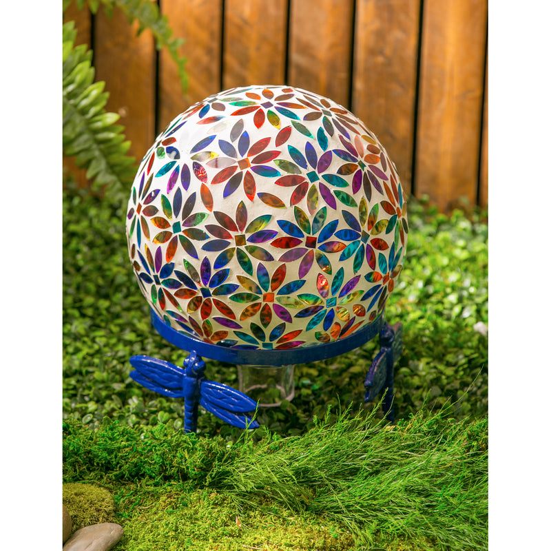 Evergreen 10" Mosaic Glass Gazing Ball, Multicolored Flowers, 9.8'' x 9.8'' x 11.8'' inches.