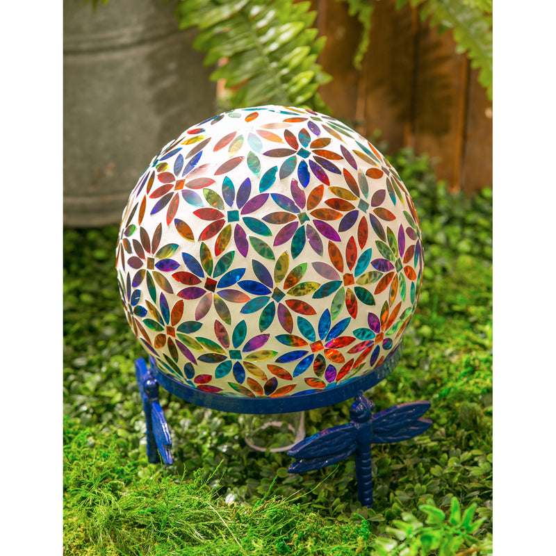 Evergreen 10" Mosaic Glass Gazing Ball, Multicolored Flowers, 9.8'' x 9.8'' x 11.8'' inches.