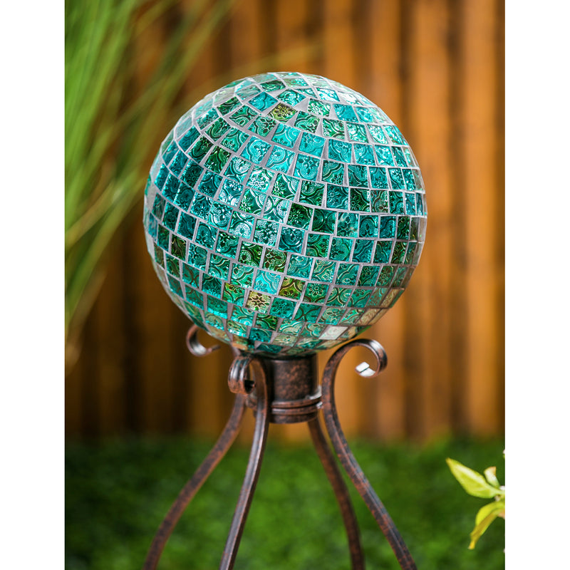 Evergreen 10" Mosaic Glass Gazing Ball, Turquoise Mosaic, 9.8'' x 9.8'' x 11.8'' inches.