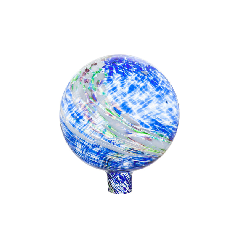 Evergreen 10" Glow in the Dark Glass Gazing Ball, Blue and Green, 9.8'' x 9.8'' x 11.8'' inches.