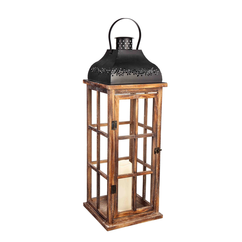 Set of 3 Nested Wood and Metal Lanterns w LED Candle,84g2761ecm