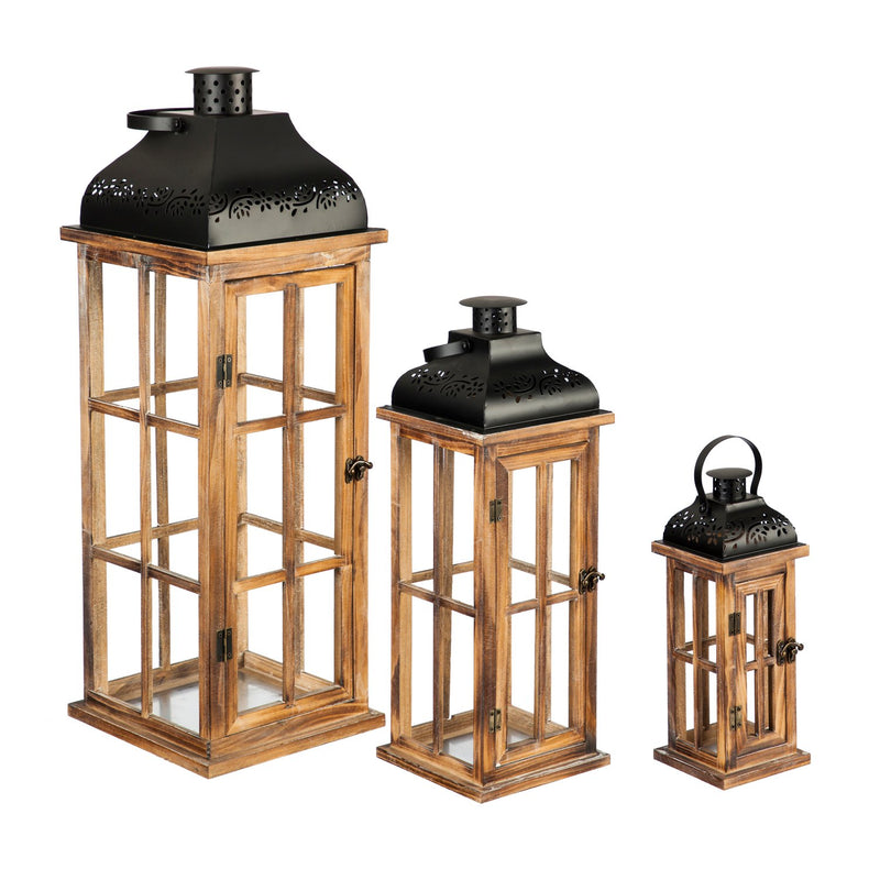 Set of 3 Nested Wood and Metal Lanterns,84g2761