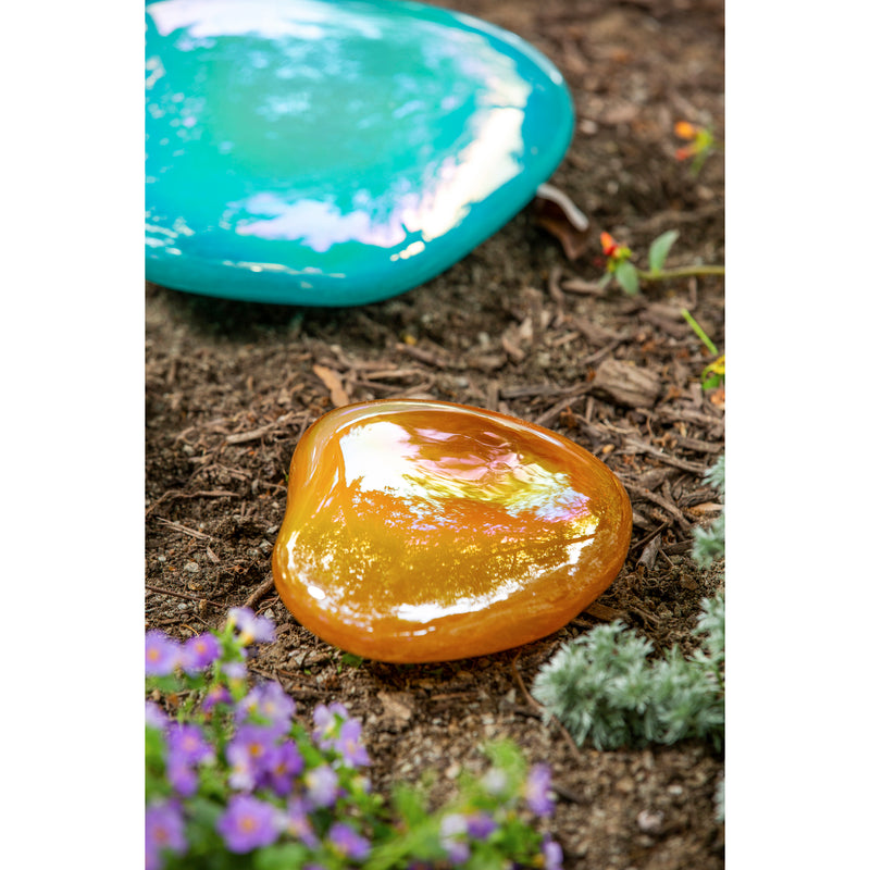 Amber Art Glass Garden Stone, 8"x6.69"x3.34"inches